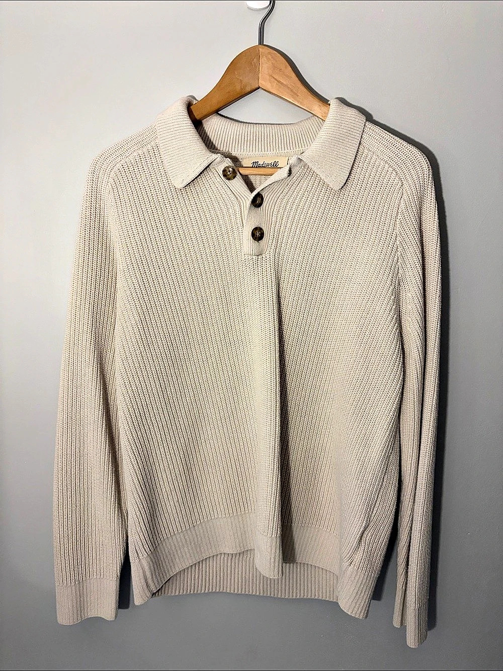 Madewell Cotton-Linen Long-Sleeve Sweater Polo Cotton Blend Polo Sweater in